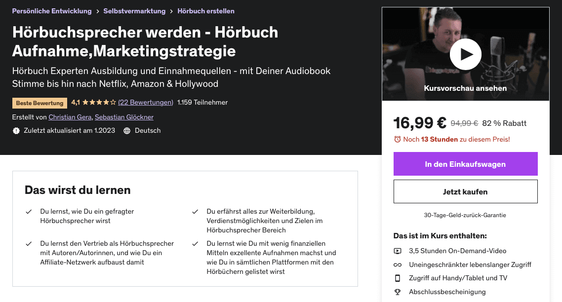 Synchronsprecher Ausbildung auf Udemy